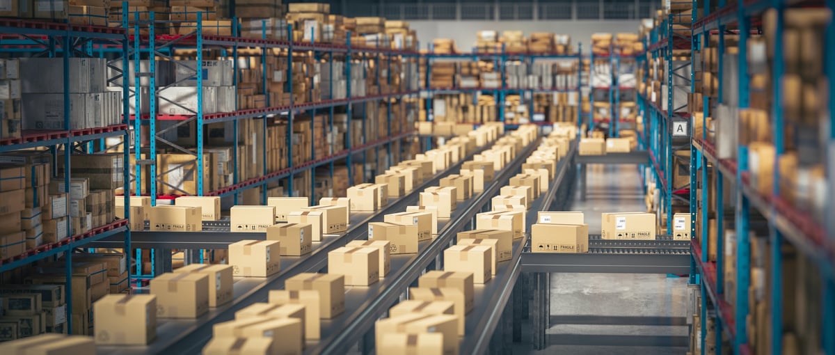 Ordered rows of packaged inventory ready for distribution